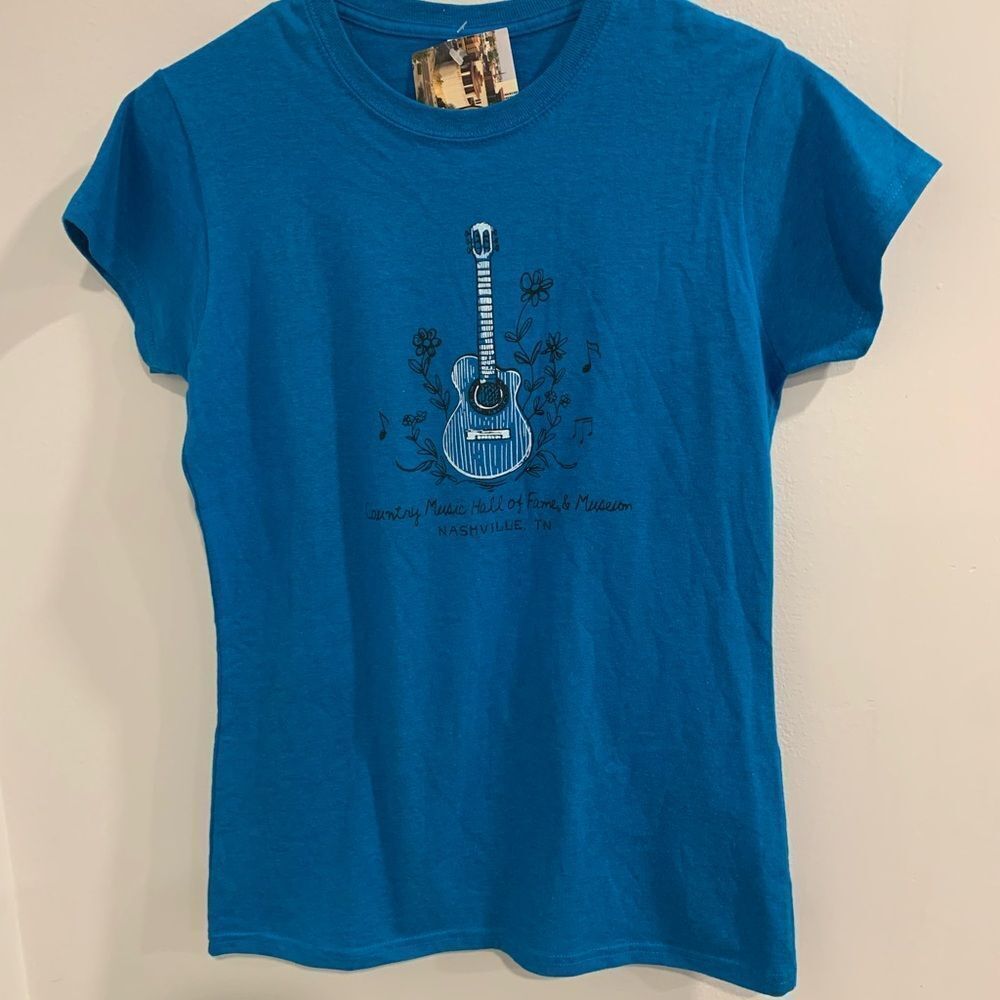 Nashville Blue Tee with Guitar and Floral Graphic